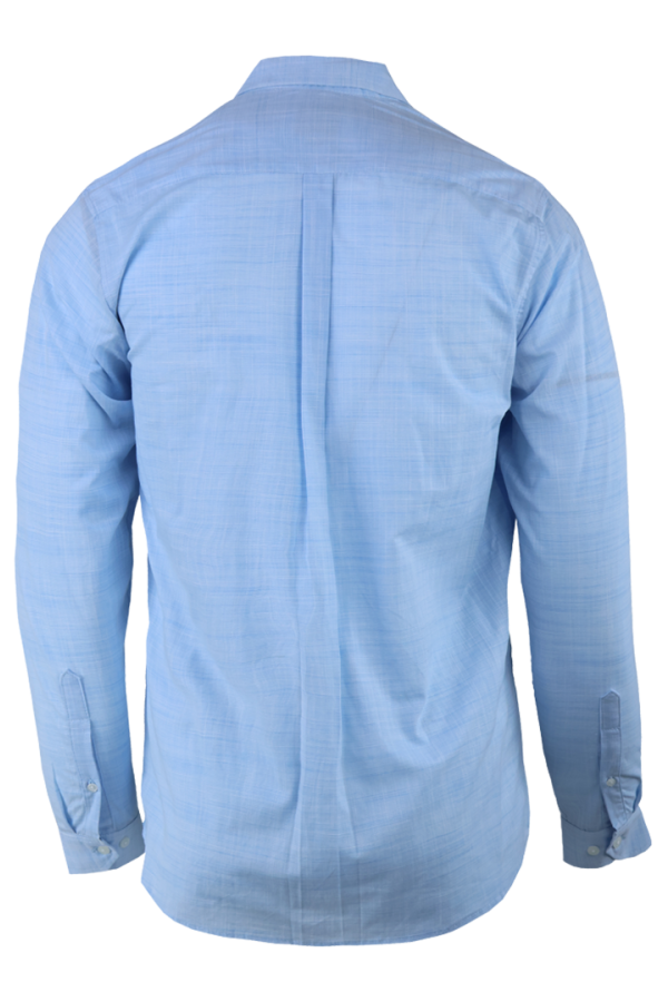 Camisa Manga Larga Slim Fit Textura Lino Color Azul Jaspe Para Caballero